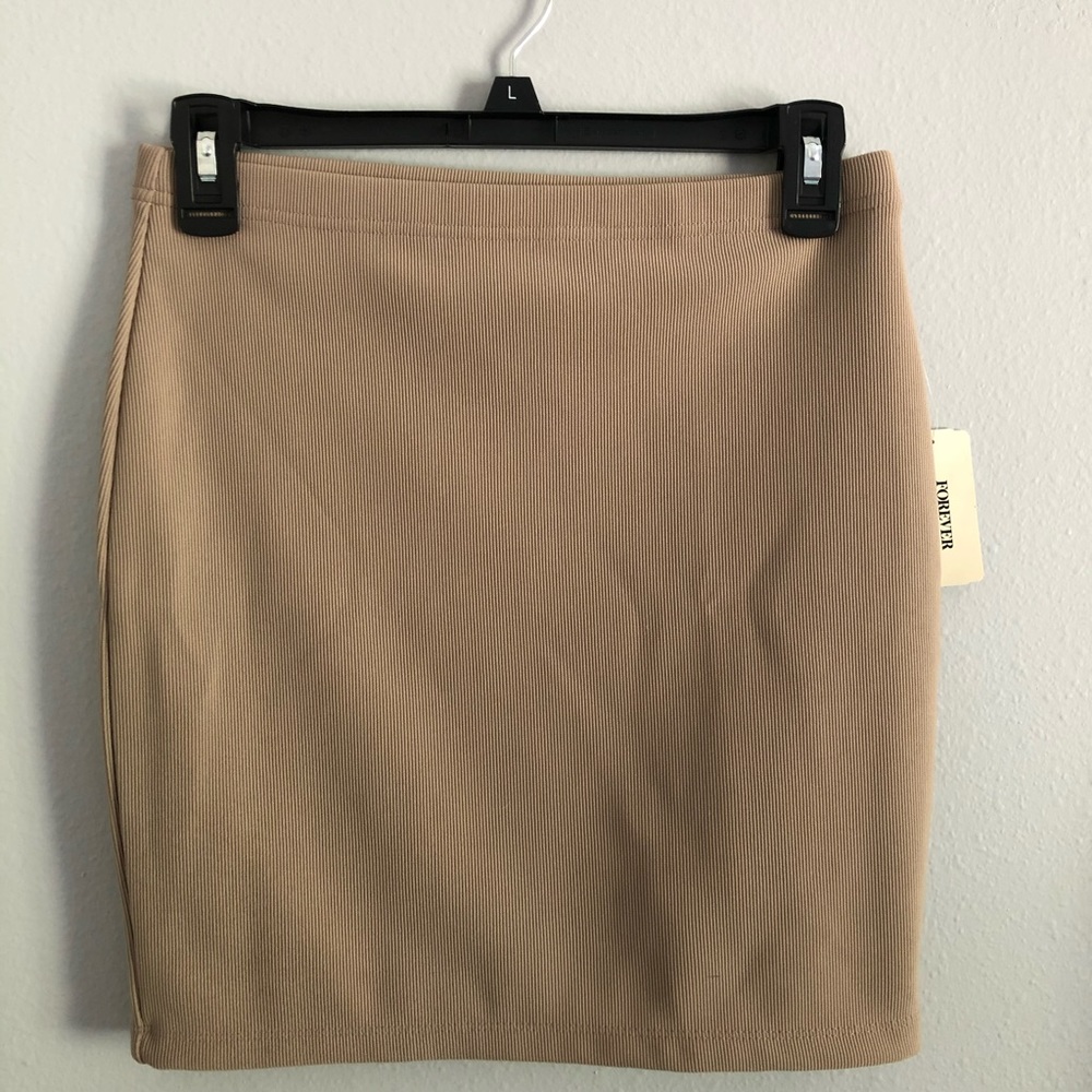 Tan Ribbed Mini Skirt